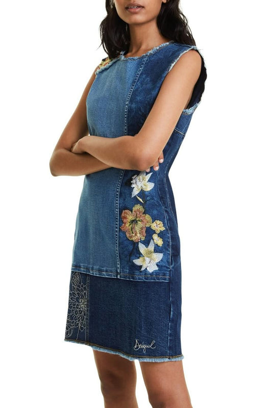 SLEEVLESS KNEE LENGTH DENIM DRESS