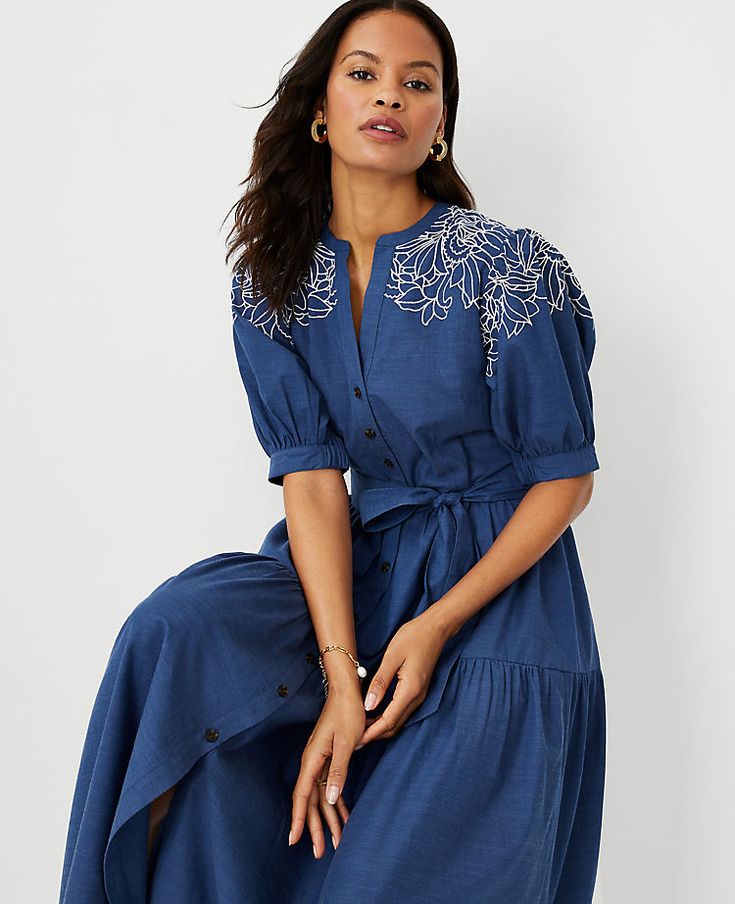 DENIM LONG DRESS EMBROIDERY